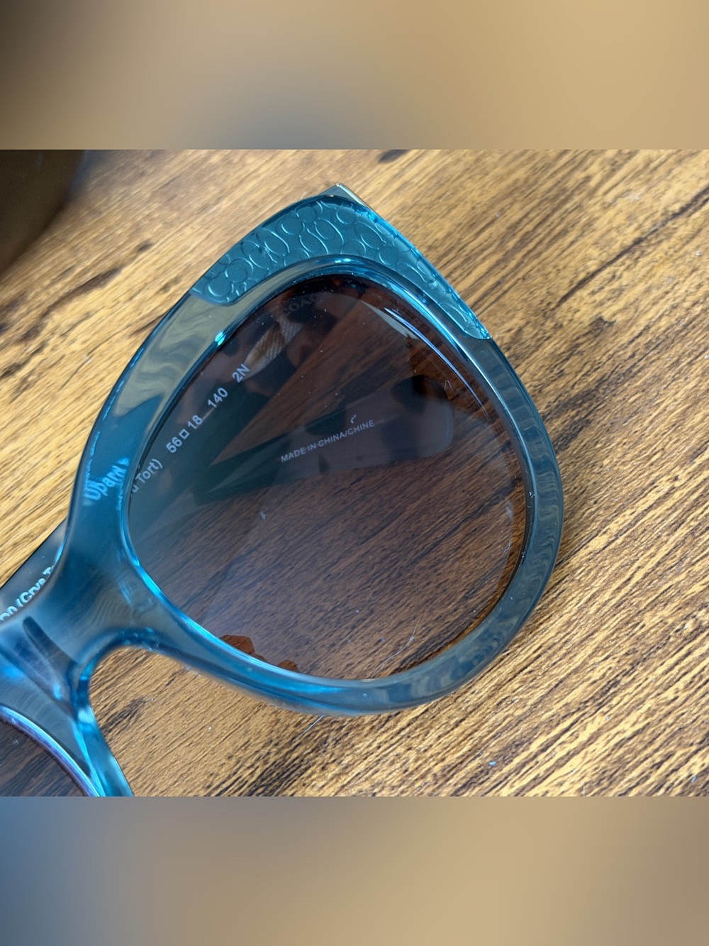 COACH Teal Cat-Eye Sunglasses with Tortoise Arms - Picture 5 of 9